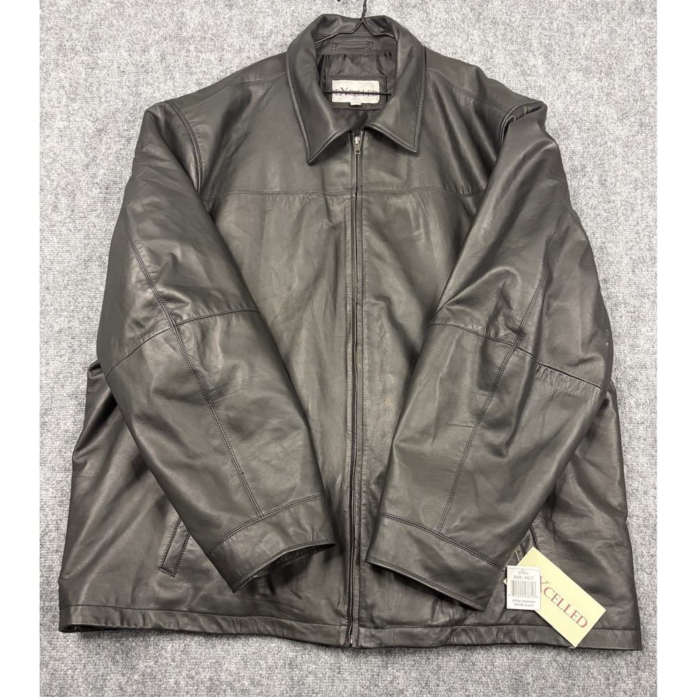Excelled Mens Black Leather Jacket Full Zip Coat Size 4XLT NWT X05062N